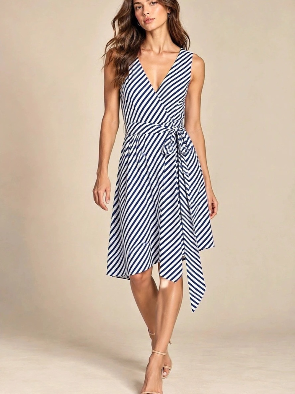 LOFT Striped Midi Dress in Blue & White Size 18 NWT